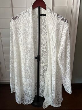 Adele & May White Floral Lace Open Front Long Cardigan